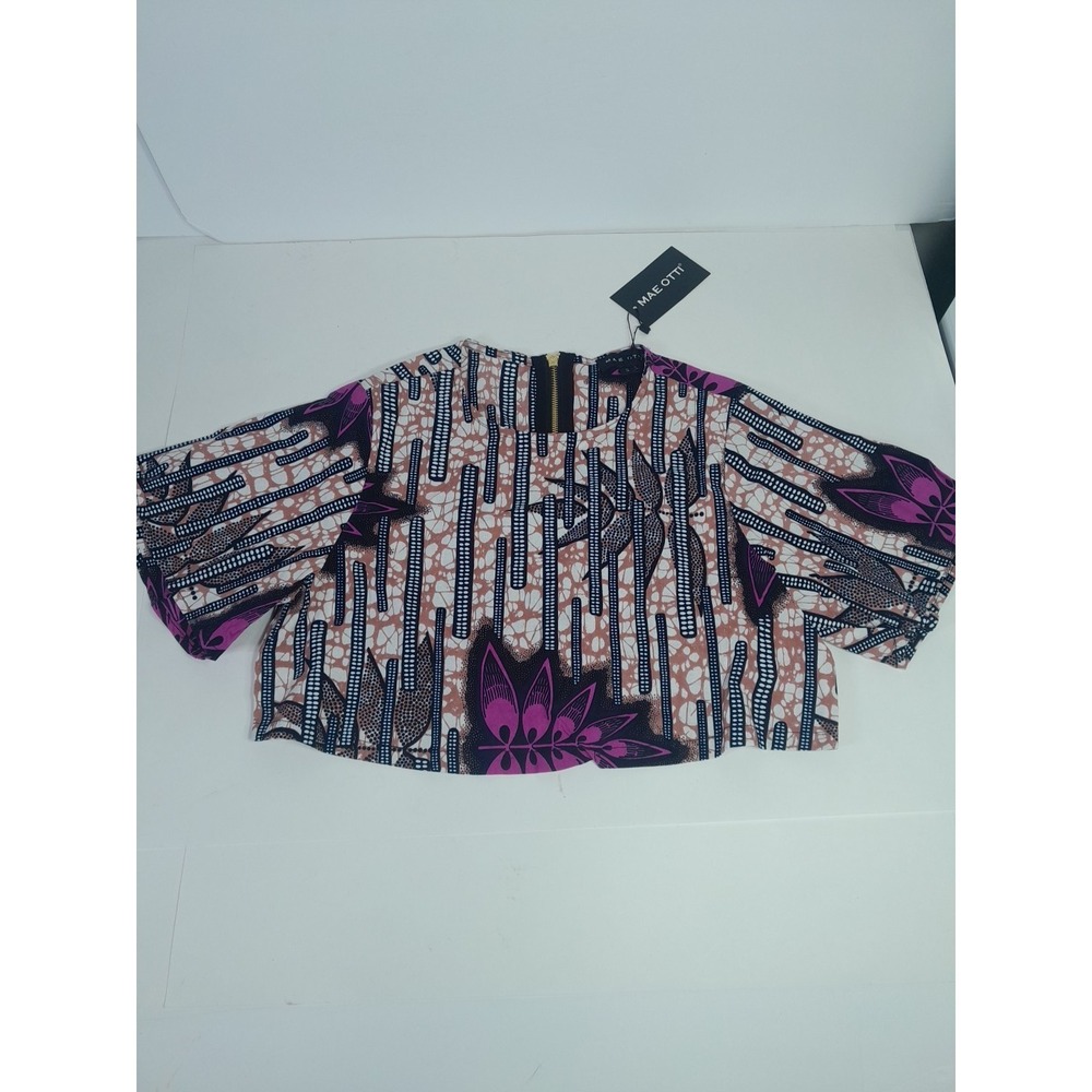 MAE OTTI Bibi African Crop Top Tropical Leaf Print Women Sz S
